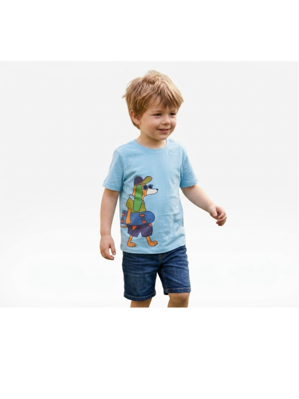Boys' Skater Dog Graphic Short Sleeve T-Shirt – Light Blue – Size XS – NWT
